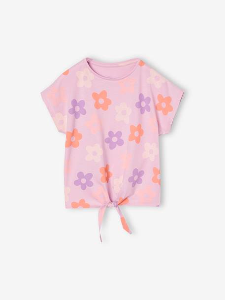 T-shirt fille imprimé noeud fantaisie manches courtes blanc+blanc imprimé+lavande+rose - vertbaudet enfant 