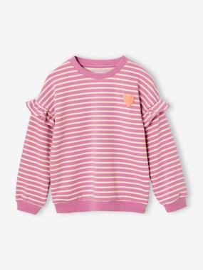 Fille-Pull, gilet, sweat-Sweat-Sweat fille rayé manches à volants