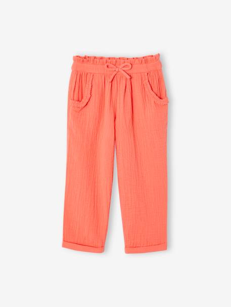 Pantacourt fille en gaze de coton anthracite+bleu+corail - vertbaudet enfant 