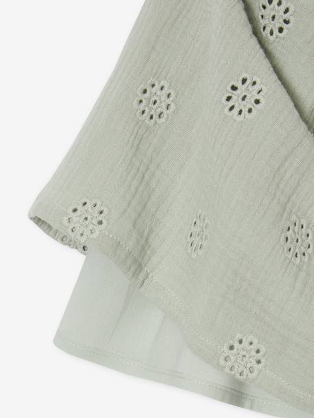 Broderie Anglaise Skirt in Cotton Gauze for Girls sage green - vertbaudet enfant 