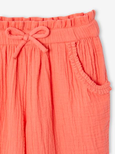 Pantacourt fille en gaze de coton anthracite+bleu+corail - vertbaudet enfant 