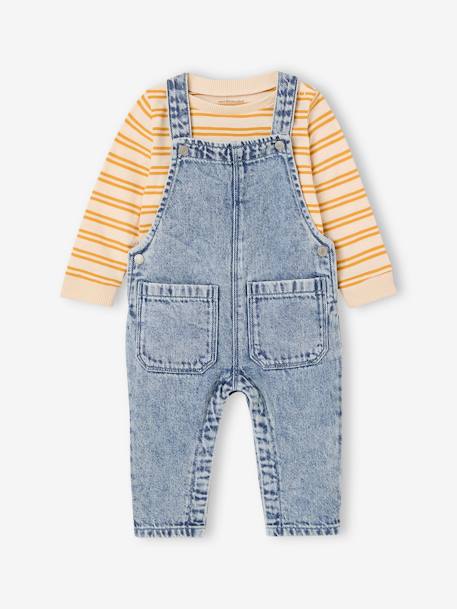 Ensemble tee-shirt rayé et salopetteen jean bébé double stone - vertbaudet enfant 