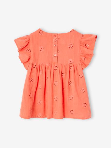Embroidered Cotton Gauze Blouse for Girls coral+white - vertbaudet enfant 