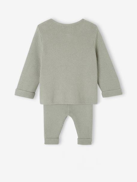 Ensemble bébé mixte gilet pantalon en tricot blanc+gris clair chiné+vert d'eau+vert sauge - vertbaudet enfant 