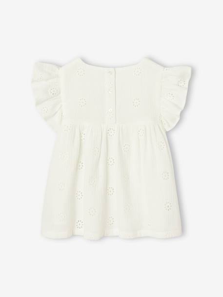 Embroidered Cotton Gauze Blouse for Girls coral+white - vertbaudet enfant 
