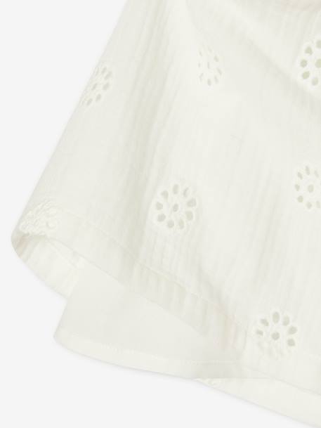 Embroidered Cotton Gauze Blouse for Girls coral+white - vertbaudet enfant 