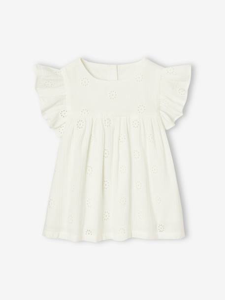 Embroidered Cotton Gauze Blouse for Girls coral+white - vertbaudet enfant 