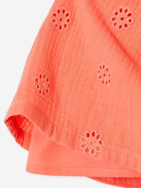 Embroidered Cotton Gauze Blouse for Girls coral+white - vertbaudet enfant 