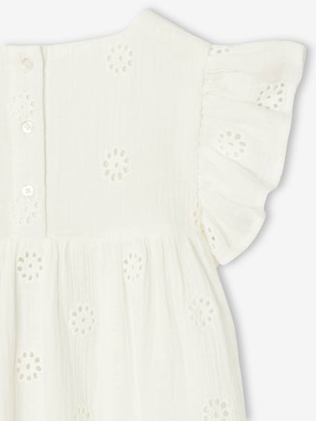 Embroidered Cotton Gauze Blouse for Girls coral+white - vertbaudet enfant 
