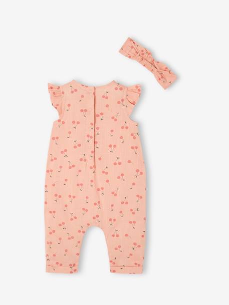 Ensemble bébé fille combinaison + bandeau imprimés rose imprimé+rose pâle+rose poudré+vert céladon imprimé - vertbaudet enfant 