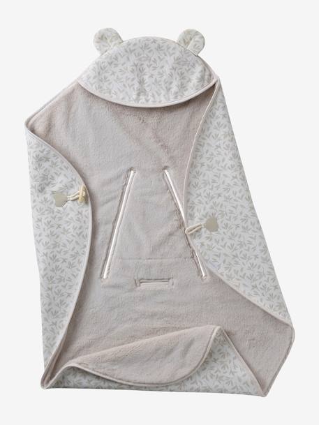 Plaid bébé à capuche en molleton, doublé peluche beige imprimé - vertbaudet enfant 