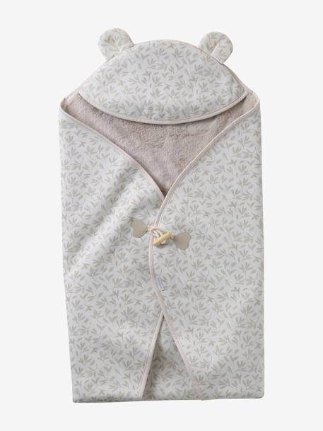 Plaid bébé à capuche en molleton, doublé peluche beige imprimé - vertbaudet enfant 