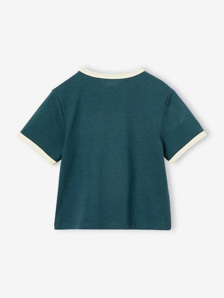 Girls' cropped college-style T-shirt ecru+ink blue - vertbaudet enfant 