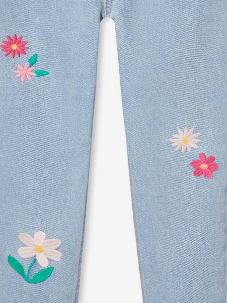 Jean fille mom brodé fleurs bleu+bleu clair+bleu moyen - vertbaudet enfant 