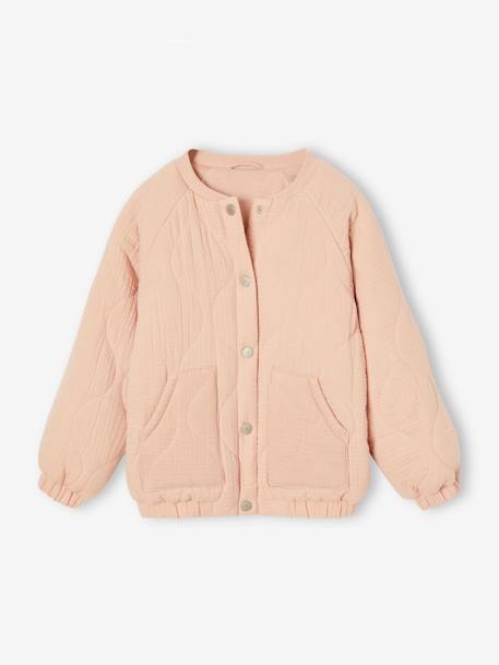 Girls' quilted bomber jacket in cotton gauze rosy+vanilla - vertbaudet enfant 