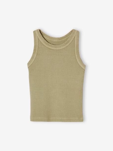 Ribbed Tank Top for Girls beige+ecru+sage green+striped blue+sweet pink - vertbaudet enfant 