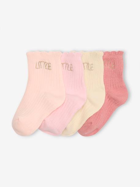 Pack of 4 Pairs of 'Little' Socks for Babies coral+navy blue+pale blue+pale pink - vertbaudet enfant 