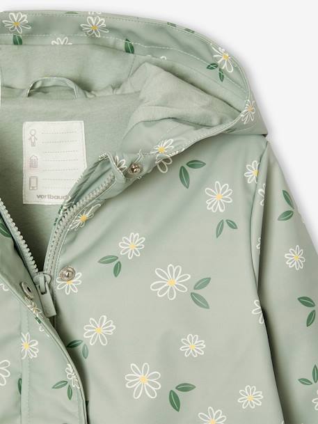 Printed hooded raincoat for girls grey green+multicoloured+navy blue+vanilla - vertbaudet enfant 