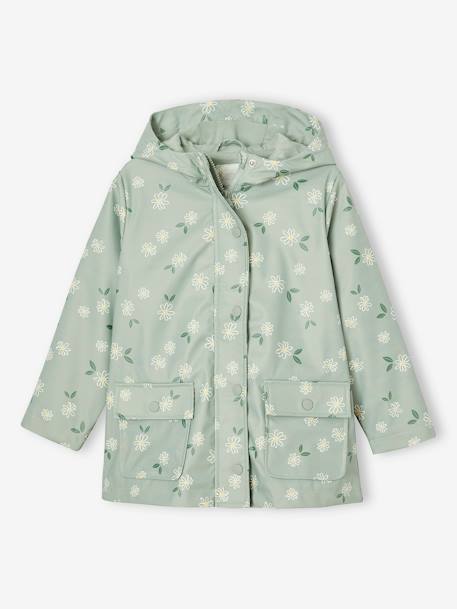 Printed hooded raincoat for girls grey green+multicoloured+navy blue+vanilla - vertbaudet enfant 