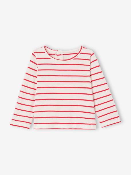 Pack of 3 long-sleeved t-shirts for girls - BASICS ecru+striped red - vertbaudet enfant 