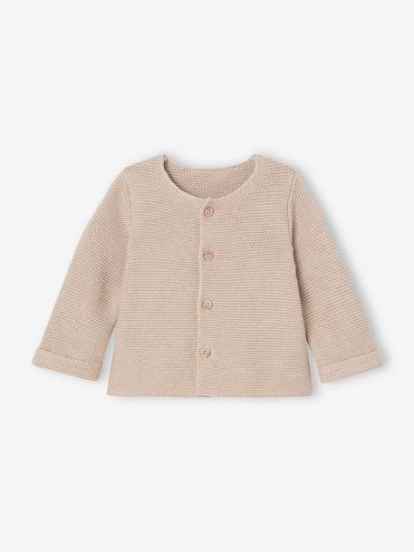 Gilet bébé naissance maille point mousse beige chiné+écru+marine - vertbaudet enfant 