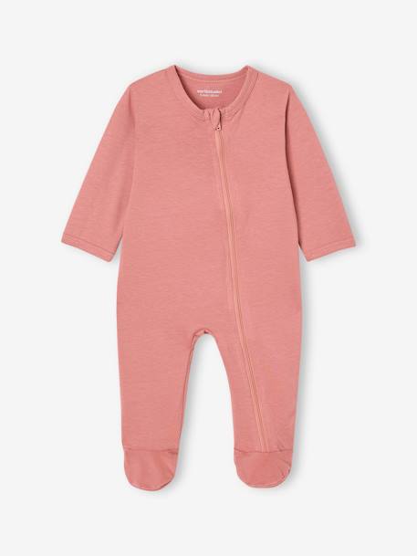 Lot de 3 pyjamas bébé en jersey ouverture zippée BASICS bleu chambray+blush+cappuccino - vertbaudet enfant 