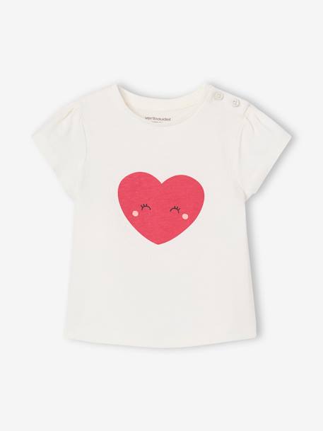 Pack of 3 long-sleeved t-shirts for girls - BASICS ecru+striped red - vertbaudet enfant 