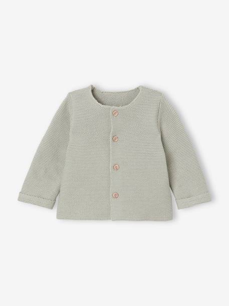 Gilet bébé naissance maille point mousse beige chiné+écru+marine+vert sauge - vertbaudet enfant 