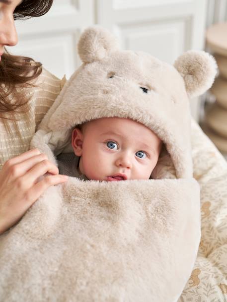 Nid d'ange transformable en tapis à langer peluche beige+beige imprimé+écru+gris souris+kaki+rose imprimé - vertbaudet enfant 