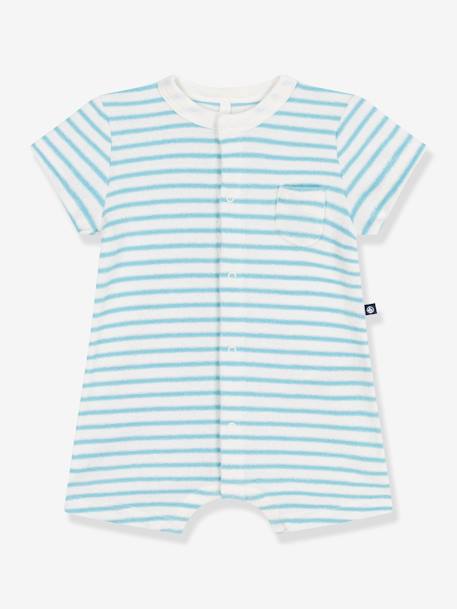 Striped Playsuit in Terry Fabric for Babies, PETIT BATEAU blue - vertbaudet enfant 