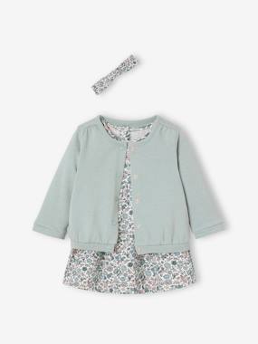-Ensemble bébé fille 3 pièces robe cardigan bandeau 