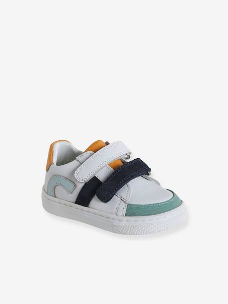 Baskets bébé garçon cuir à scratchs écru+lot blanc - vertbaudet enfant 