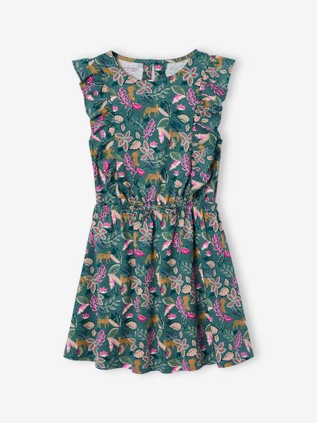 Robe fille imprimée manches volantées blanc imprimé+vert émeraude - vertbaudet enfant 