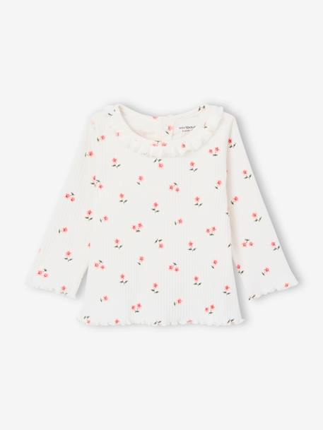 T-shirt bébé en maille côtelée manches longues bleu ciel+rose pâle - vertbaudet enfant 