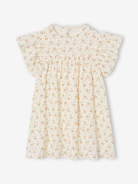 Robe fille en gaze de coton imprimée beige+beige imprimé+rose+rose pâle+vanille - vertbaudet enfant 