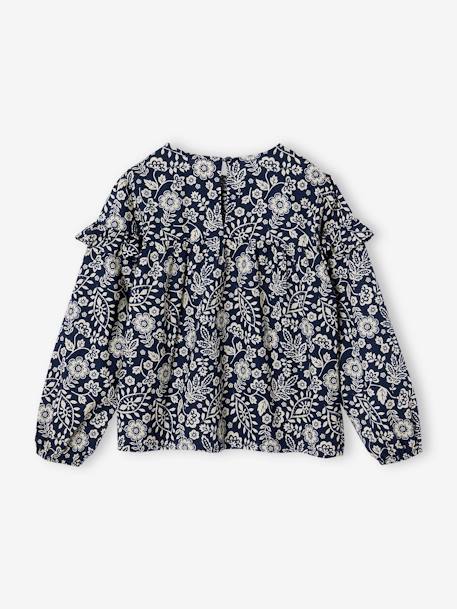 Floral print frill blouse for girls ecru+navy blue+printed white - vertbaudet enfant 