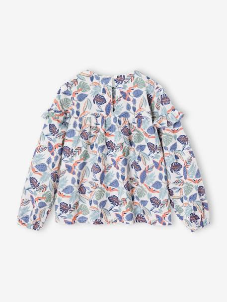 Floral print frill blouse for girls ecru+navy blue+printed white - vertbaudet enfant 