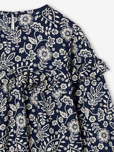 Floral print frill blouse for girls ecru+navy blue+printed white - vertbaudet enfant 