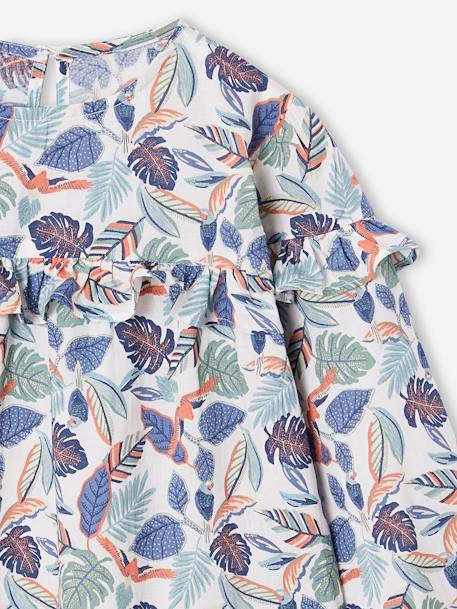Floral print frill blouse for girls ecru+navy blue+printed white - vertbaudet enfant 