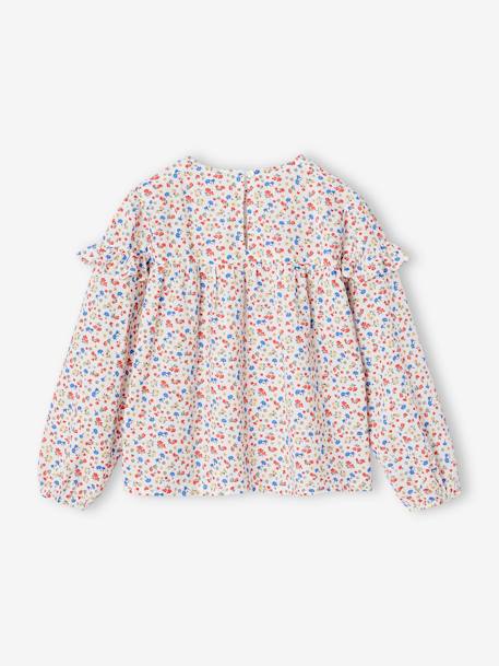 Floral print frill blouse for girls ecru+navy blue+printed white - vertbaudet enfant 