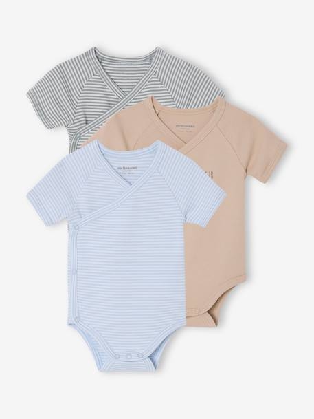 Lot de 3 bodies naissance manches courtes 'mon petit c½ur' bleu ciel - vertbaudet enfant 