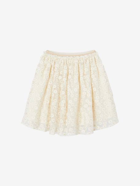 Occasion Wear Skirt with Embroidered Iridescent Flowers vanilla - vertbaudet enfant 