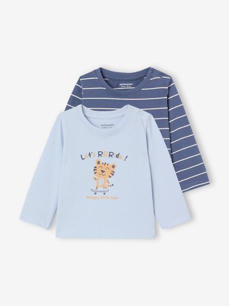 Pack of 2 baby short-sleeved t-shirts sky blue - vertbaudet enfant 