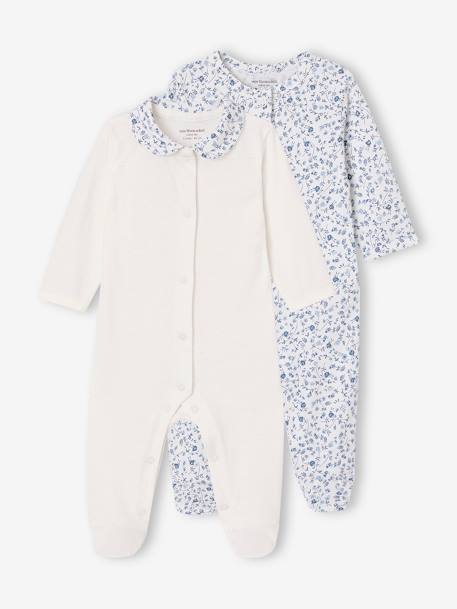 Lot de 2 pyjamas fleuris bébé fille bleu - vertbaudet enfant 