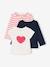 Pack of 3 long-sleeved t-shirts for girls - BASICS ecru+striped red - vertbaudet enfant 