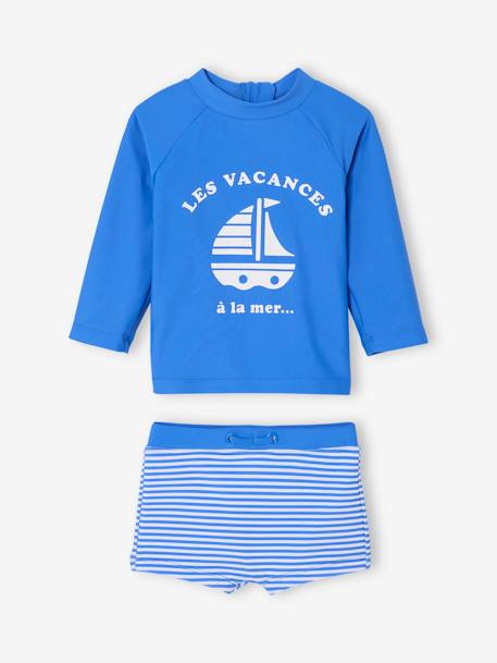 Ensemble de bain bébé T-shirt anti-UV + shorty bleu - vertbaudet enfant 