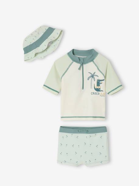 Swim Set: UV-Protection T-Shirt, Shorts & Bucket Hat for Babies mint green - vertbaudet enfant 