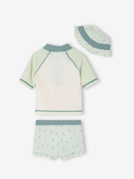 Swim Set: UV-Protection T-Shirt, Shorts & Bucket Hat for Babies mint green - vertbaudet enfant 