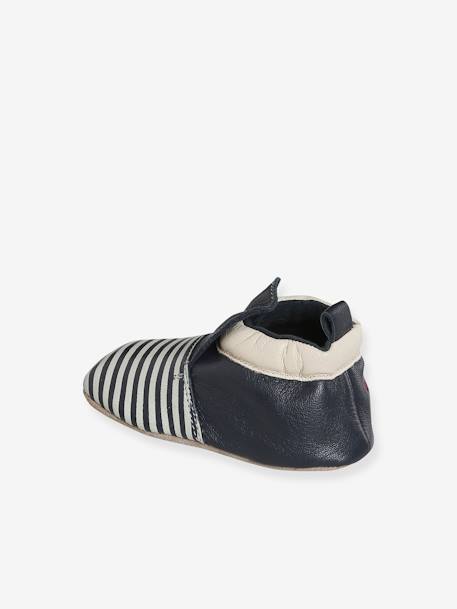 Pair of Two-Tone Elasticated Leather Shoes for Babies striped blue - vertbaudet enfant 