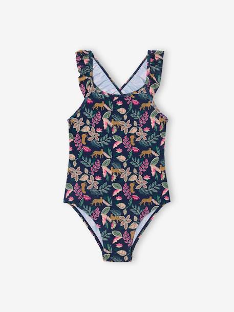 Printed One-Piece Swimsuit for Girls, Family Capsule Collection ink blue - vertbaudet enfant 